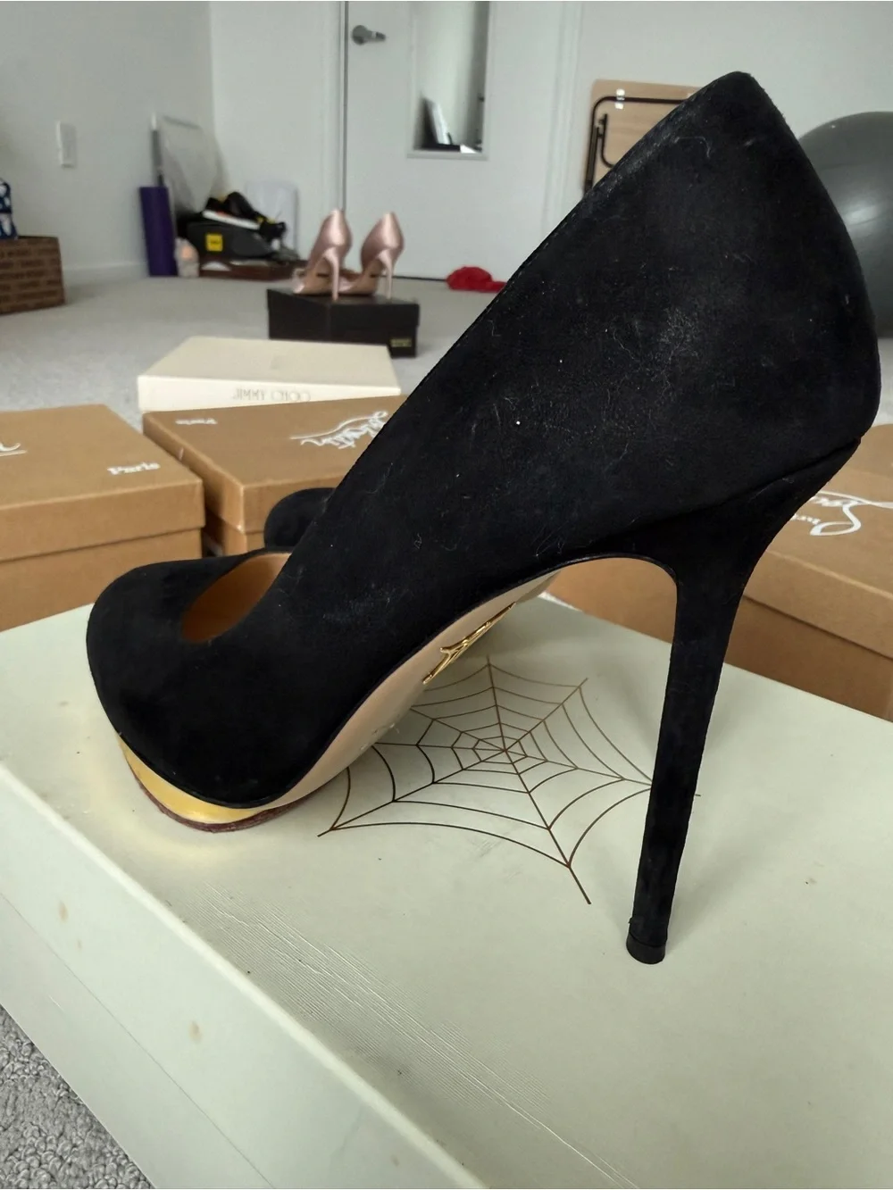 Charlotte Olympia Black Suede Pumps